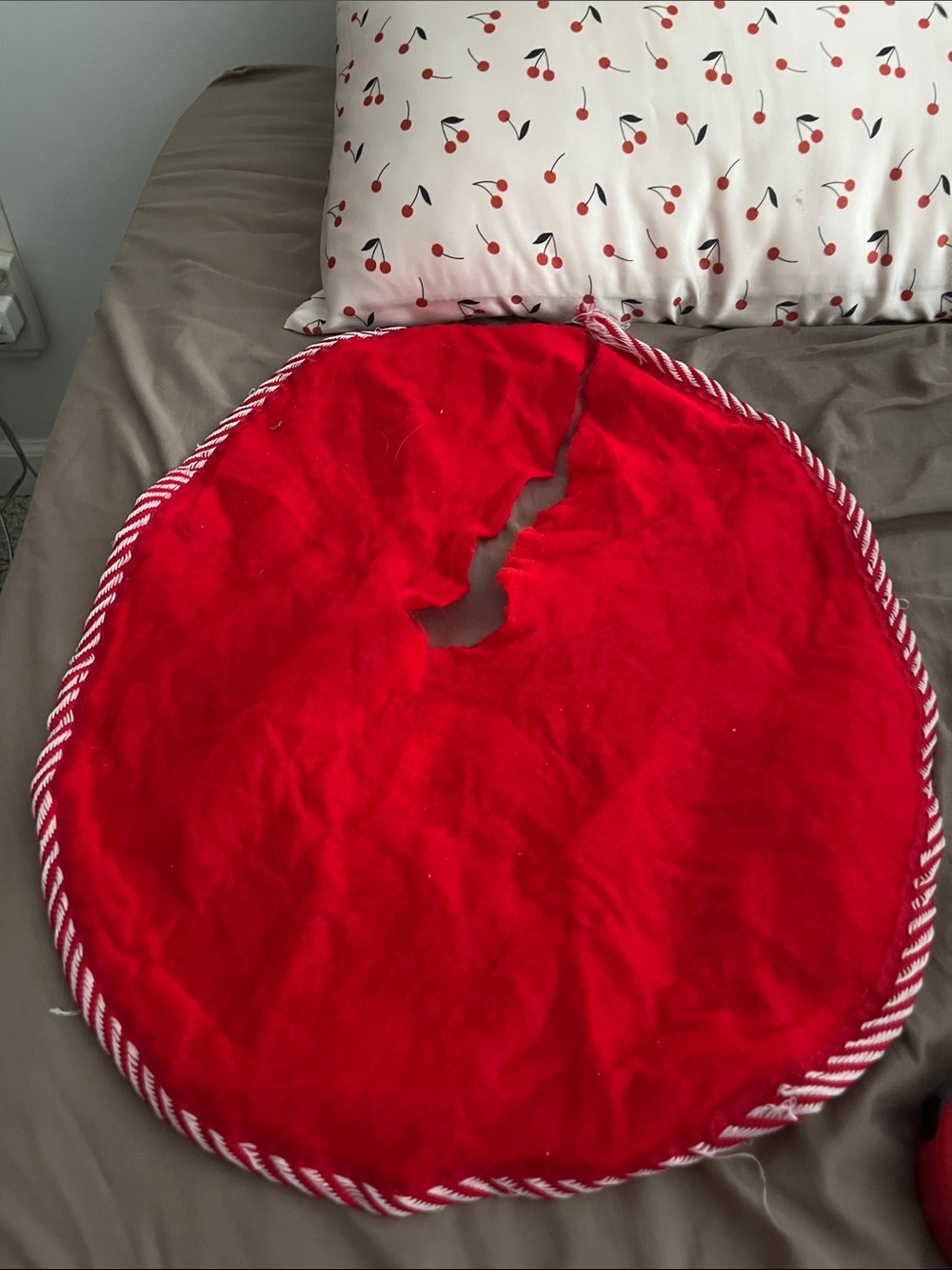 Mini Red Velvet Holiday Tree Skirt with Twisted Trim 16” circumfrence